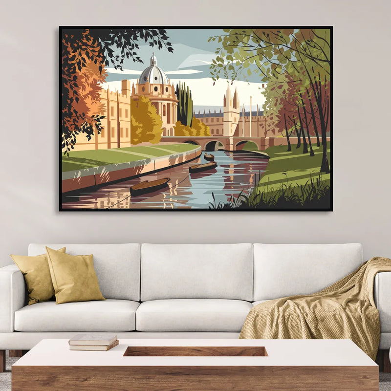 Oxford River Thames View Sitting Room - Black Canvas Wall Art