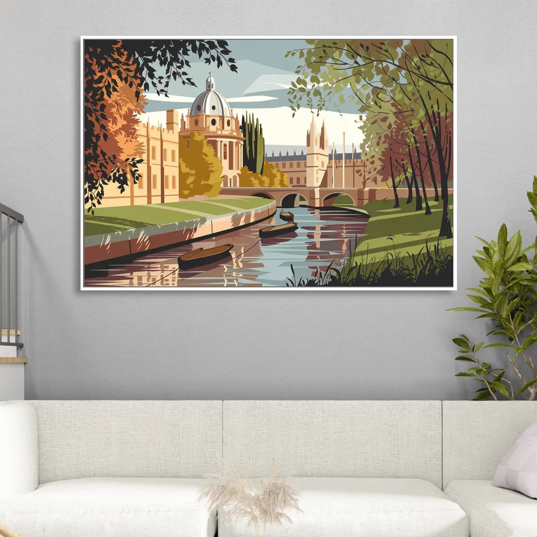 Oxford River Thames View Living Room - White Canvas Wall Art