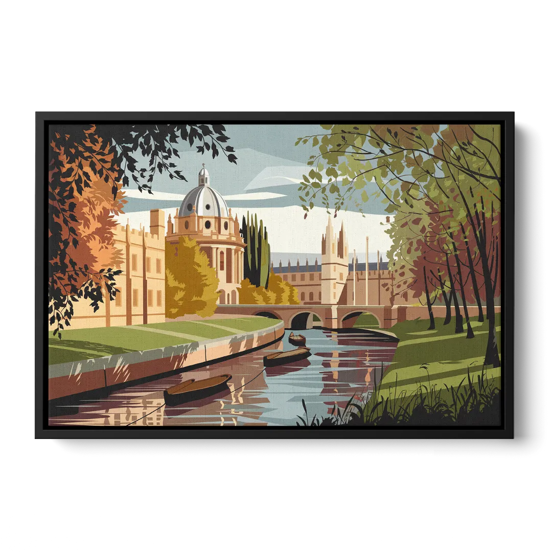 Oxford River Thames View Front - Black Canvas Wall Art