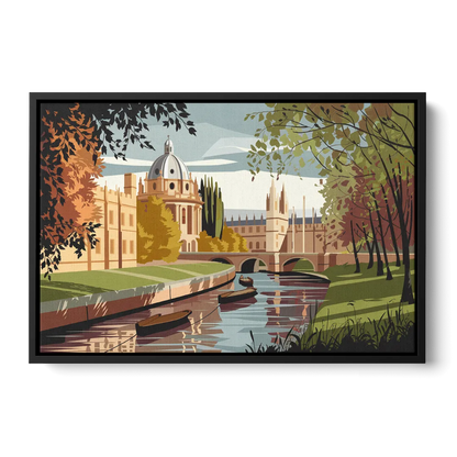 Oxford River Thames View Front - Black Canvas Wall Art