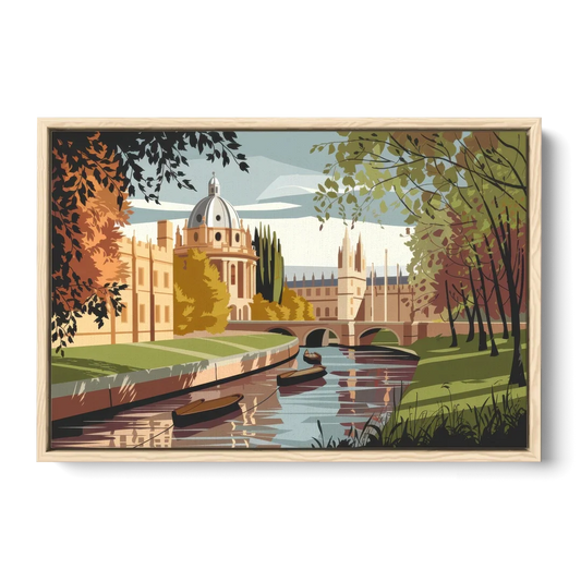 Oxford River Thames View - Oak Framed Canvas Wall Art - Front