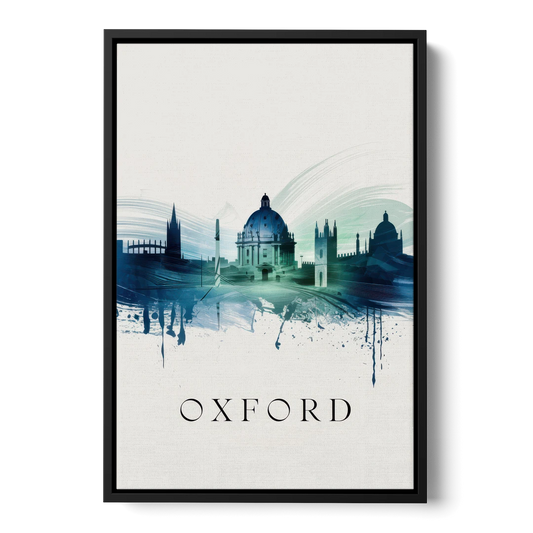 Oxford Skyline Panorama - Black Framed Canvas Wall Art - Front