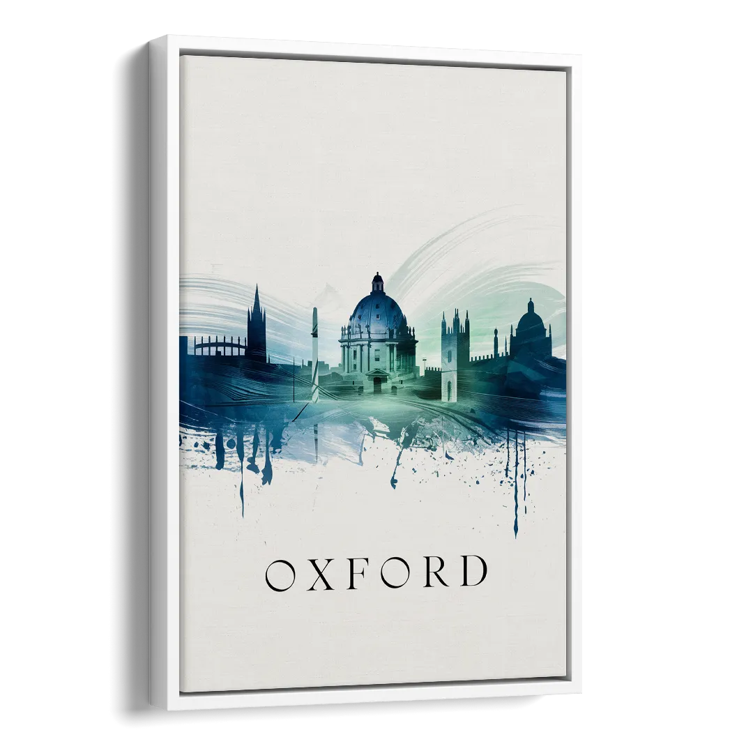 Oxford Skyline Panorama Side - White Canvas Wall Art