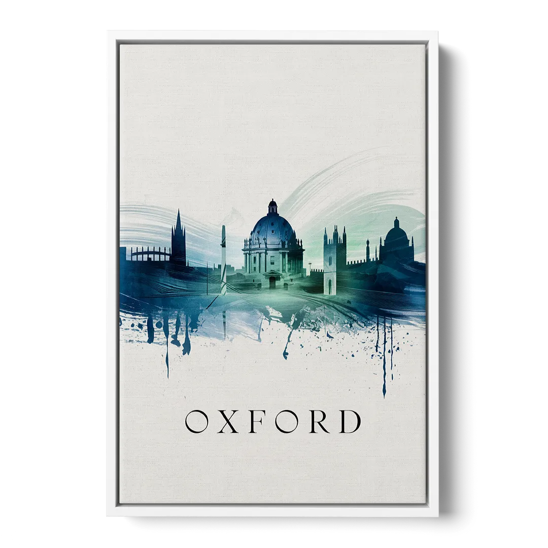 Oxford Skyline Panorama Front - White Canvas Wall Art