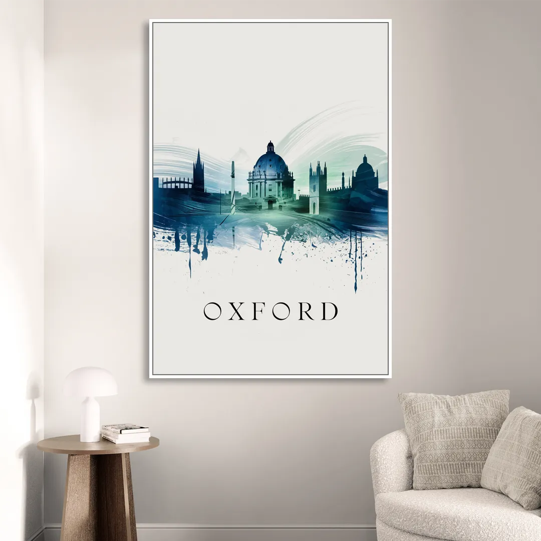 Oxford Skyline Panorama Sitting Room - White Canvas Wall Art
