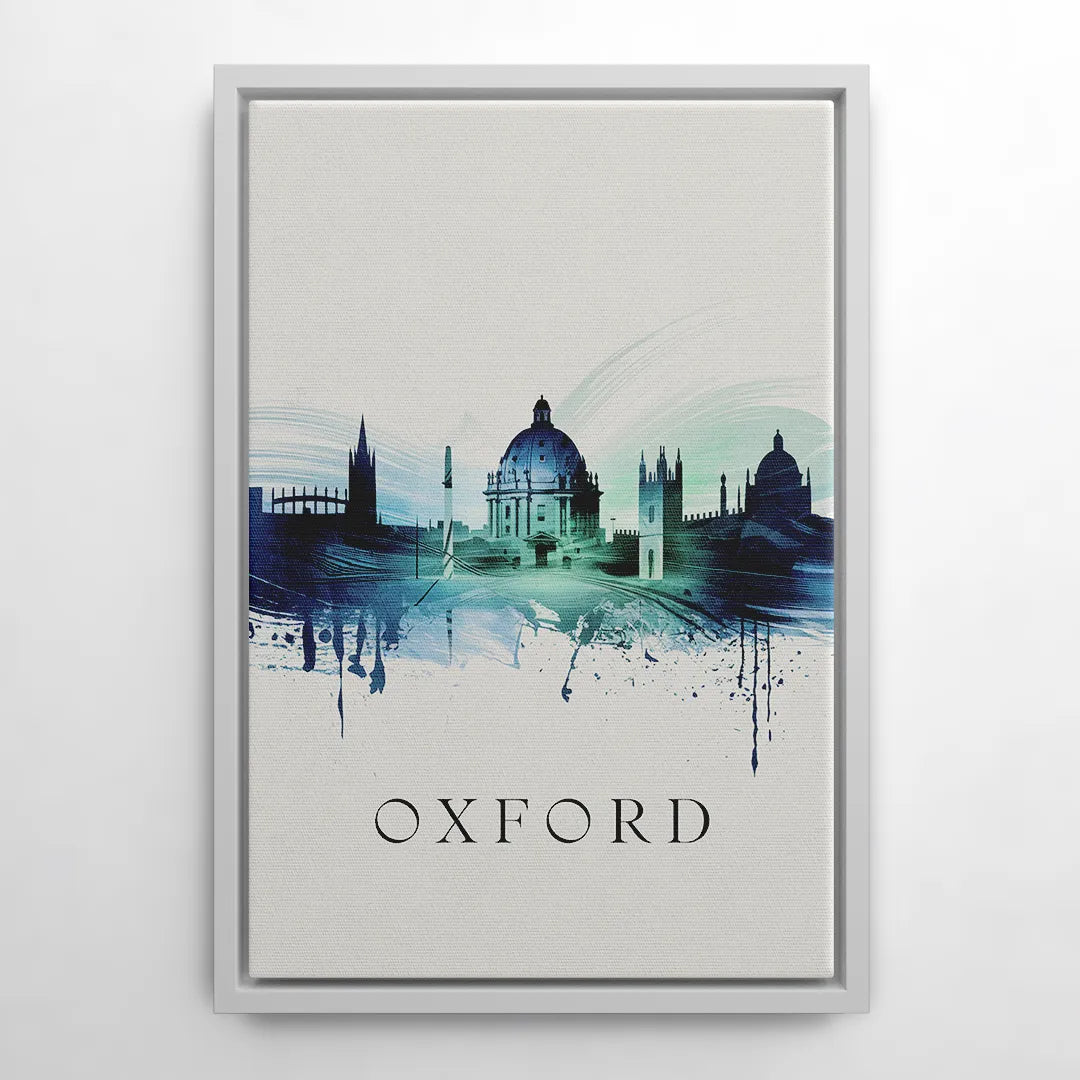 Oxford Skyline Panorama - White Frame Canvas