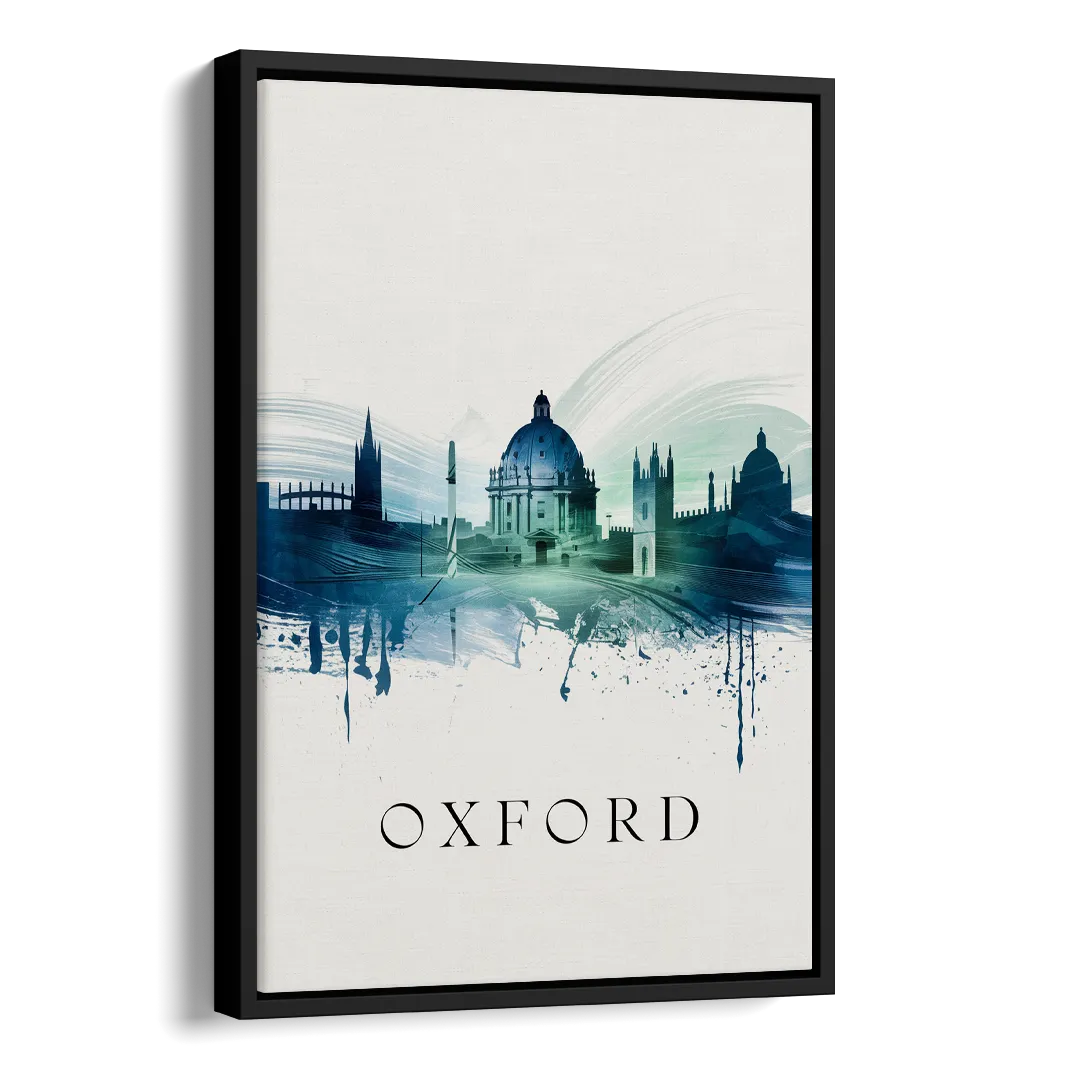Oxford Skyline Panorama Side - Black Canvas Wall Art