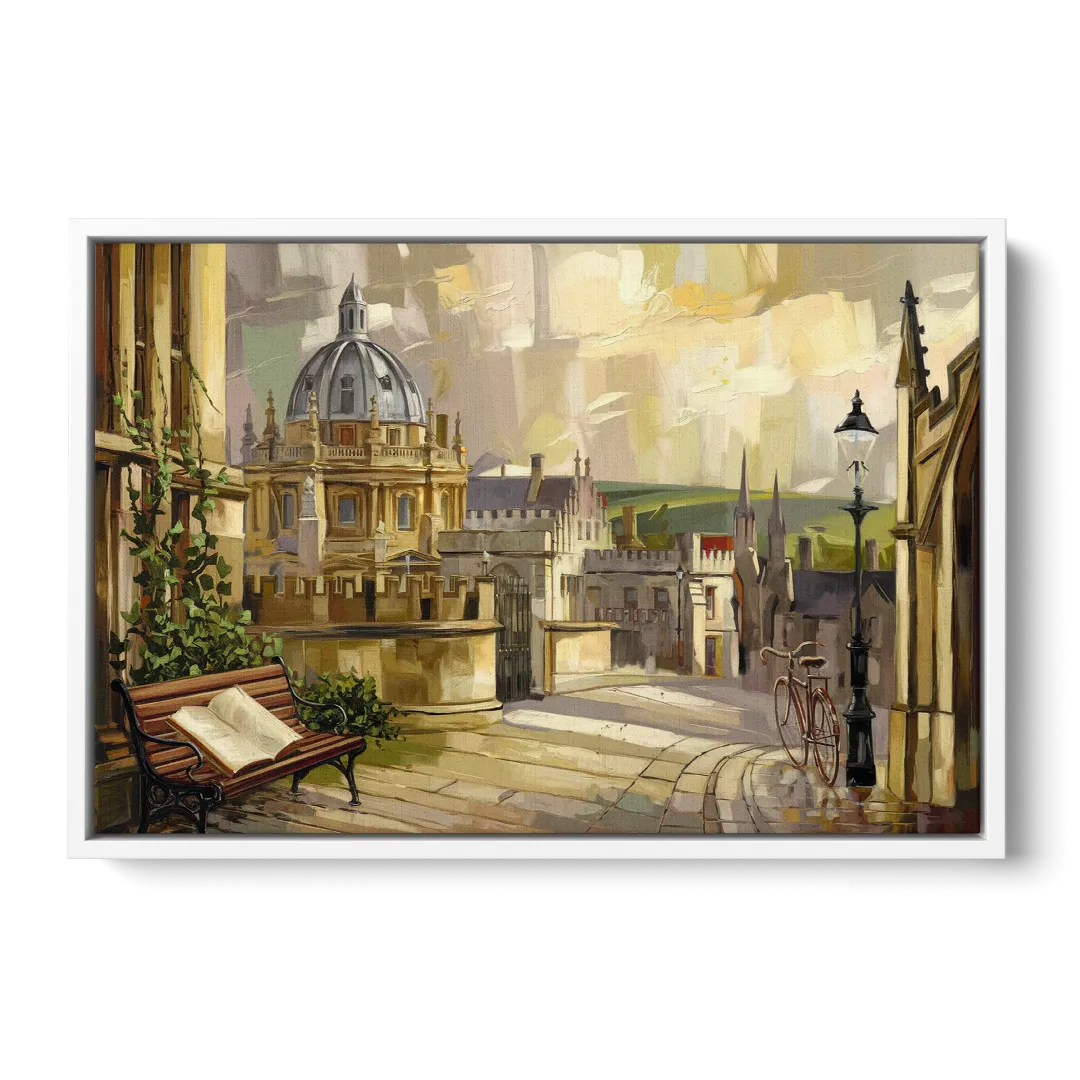Oxford University Charm Front - White Canvas Wall Art