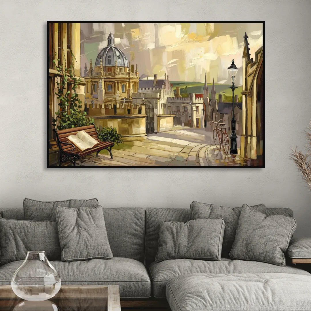 Oxford University Charm Sitting Room - Black Canvas Wall Art