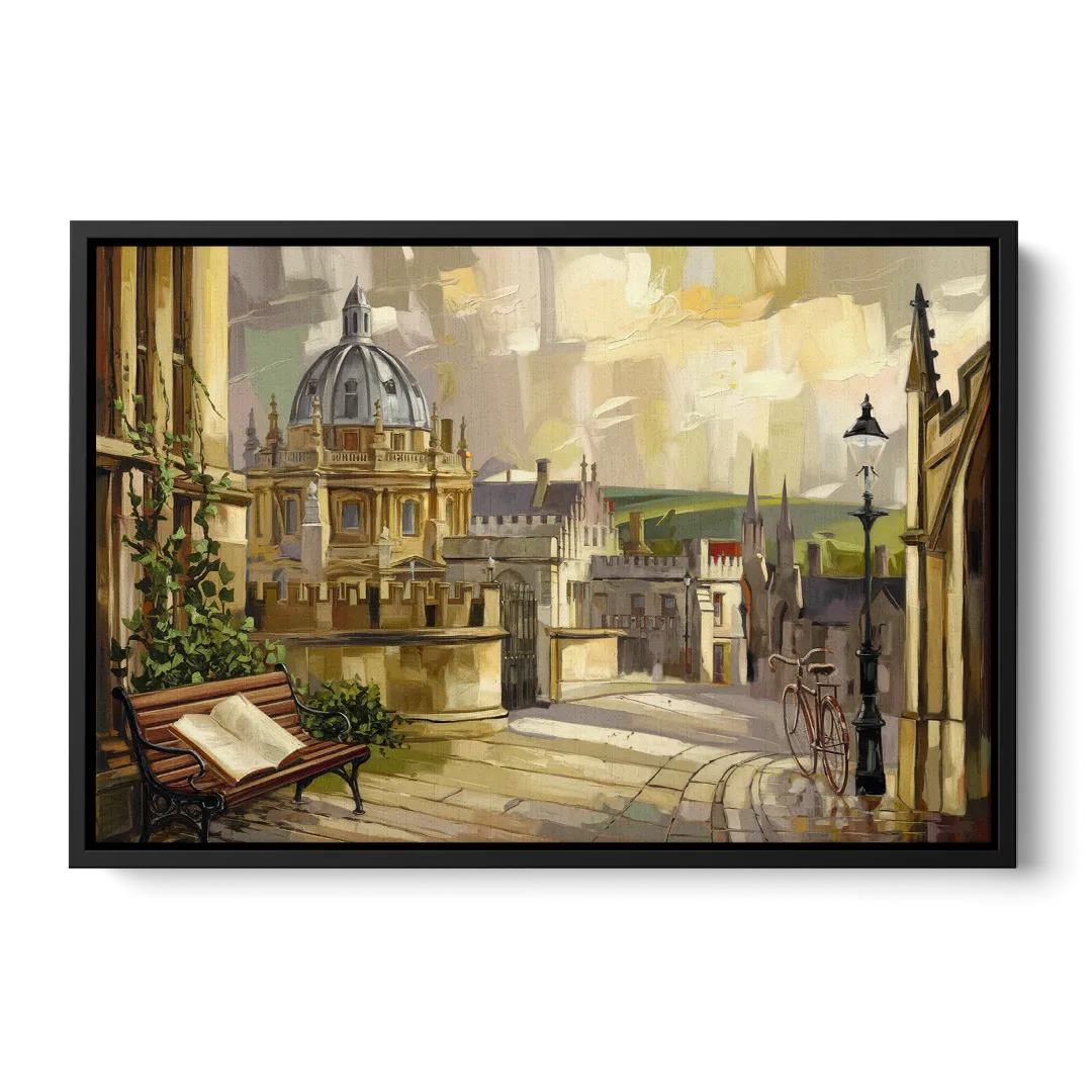 Oxford University Charm Front - Black Canvas Wall Art