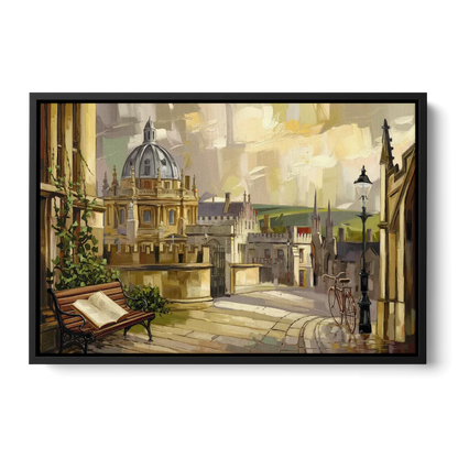Oxford University Charm Front - Black Canvas Wall Art