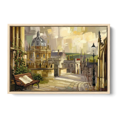 Oxford University Charm - Oak Framed Canvas Wall Art - Front