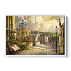 Oxford University Charm - White Framed Canvas Wall Art - Front