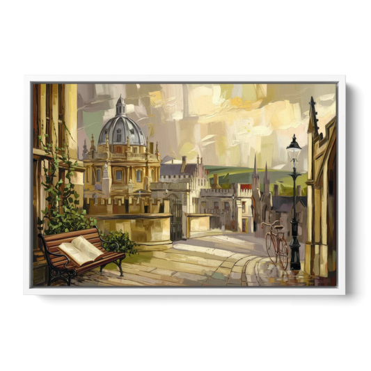 Oxford University Charm - White Framed Canvas Wall Art - Front