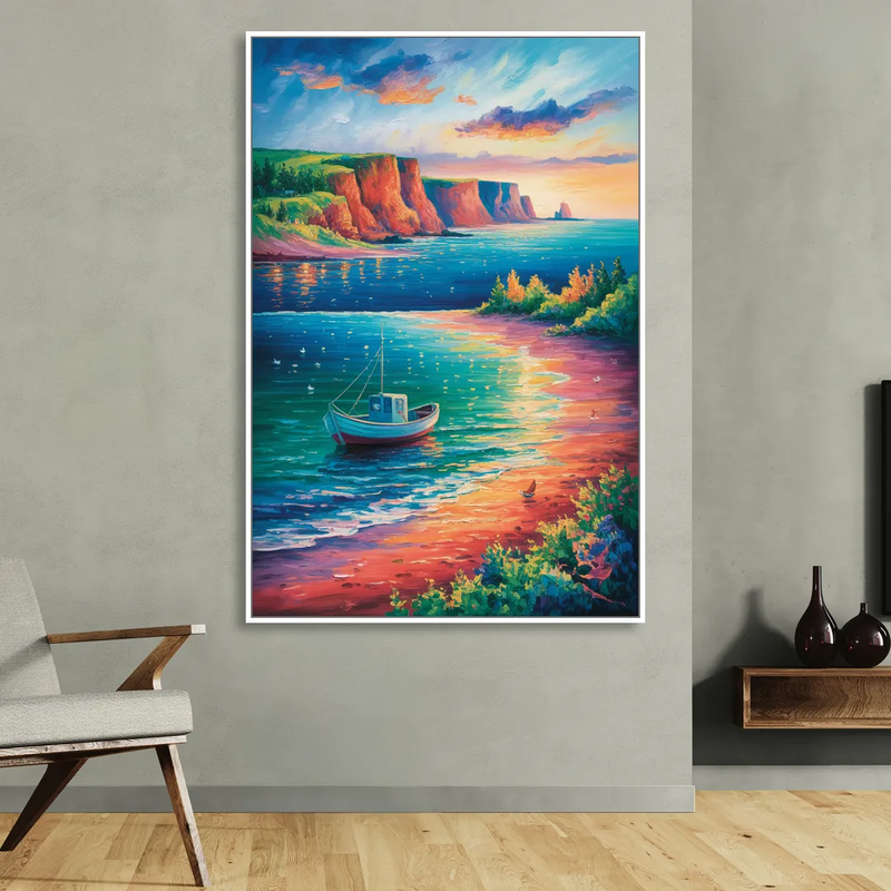 PEI Coastal Charm Sitting Room - White Canvas Wall Art