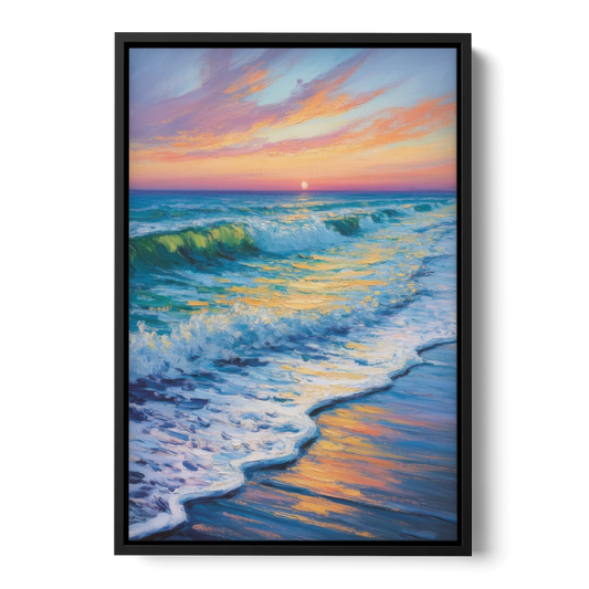 Pacific Shores Sunset - Black Framed Canvas Wall Art - Front