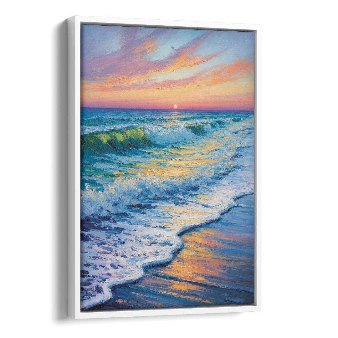 Pacific Shores Sunset Side - White Canvas Wall Art