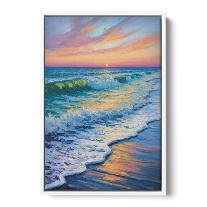 Pacific Shores Sunset Front - White Canvas Wall Art