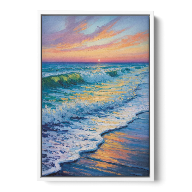 Pacific Shores Sunset Front - White Canvas Wall Art