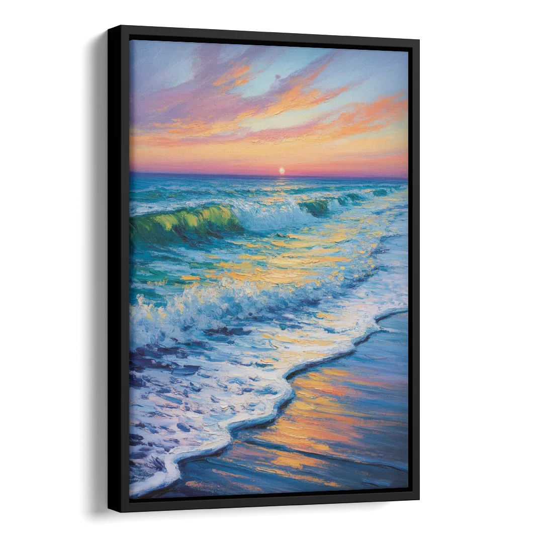 Pacific Shores Sunset Side - Black Canvas Wall Art