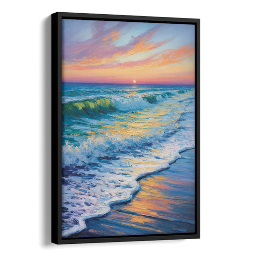 Pacific Shores Sunset Side - Black Canvas Wall Art