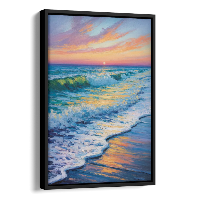 Pacific Shores Sunset Side - Black Canvas Wall Art