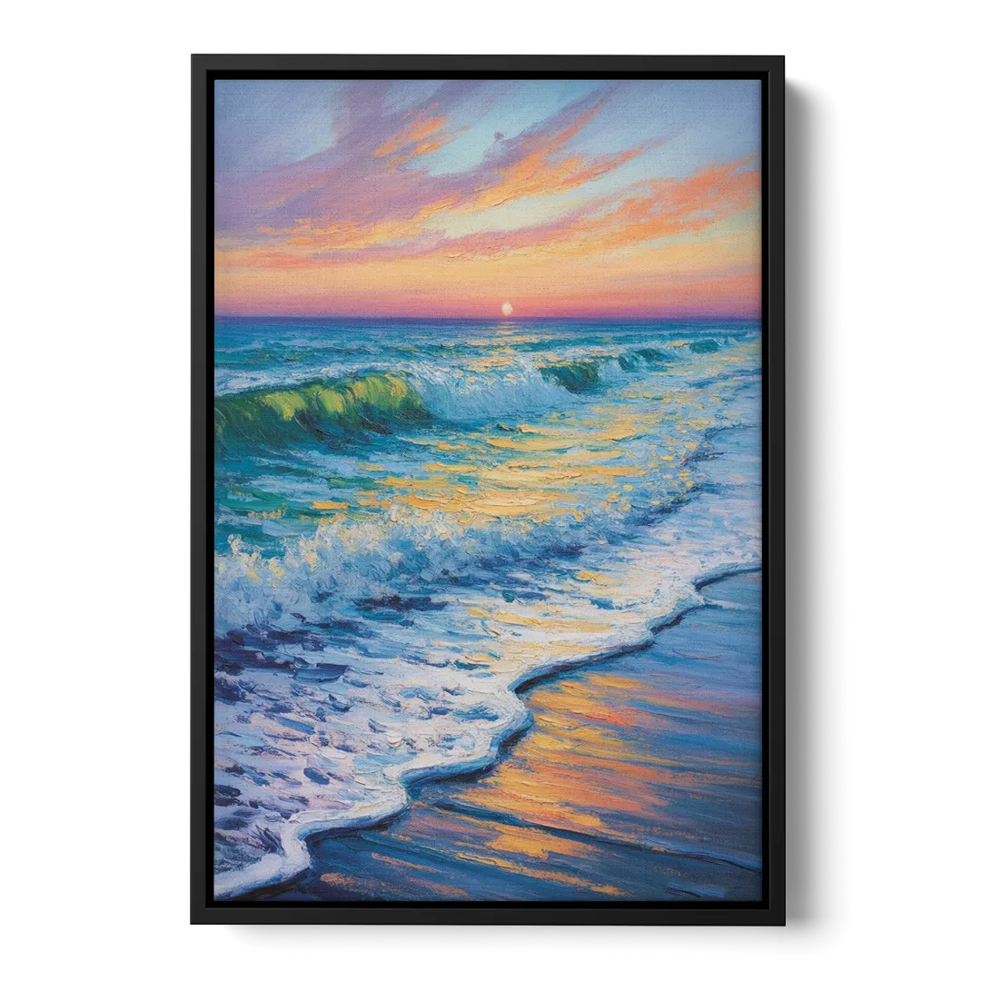 Pacific Shores Sunset Front - Black Canvas Wall Art