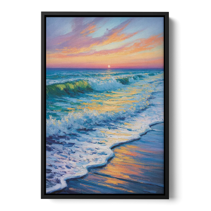 Pacific Shores Sunset Front - Black Canvas Wall Art