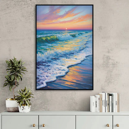 Pacific Shores Sunset Sitting Room - Black Canvas Wall Art
