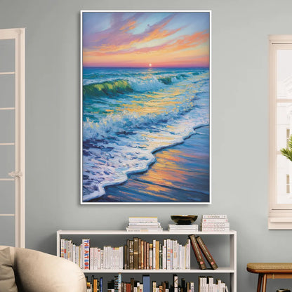 Pacific Shores Sunset Sitting Room - White Canvas Wall Art