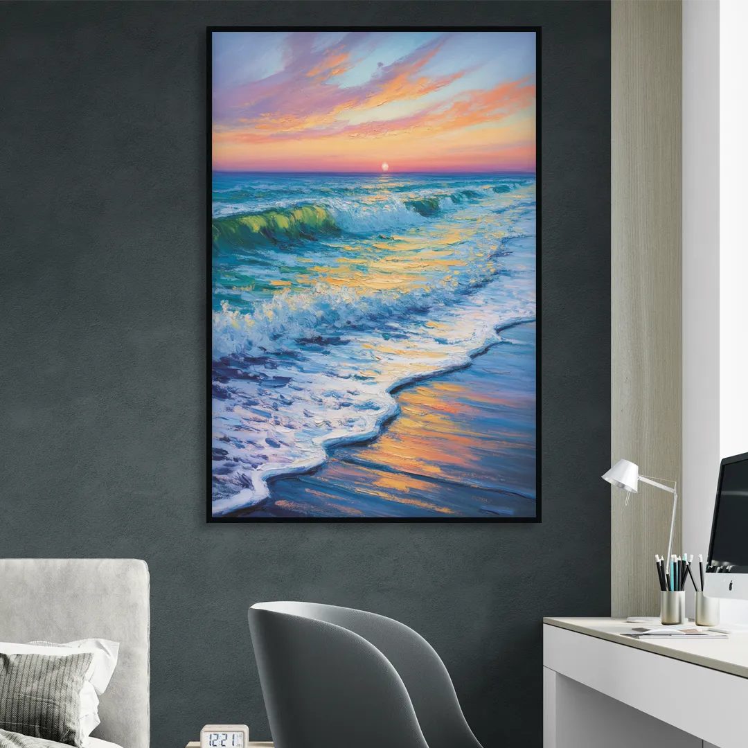 Pacific Shores Sunset Living Room - Black Canvas Wall Art