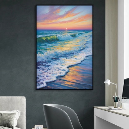 Pacific Shores Sunset Living Room - Black Canvas Wall Art