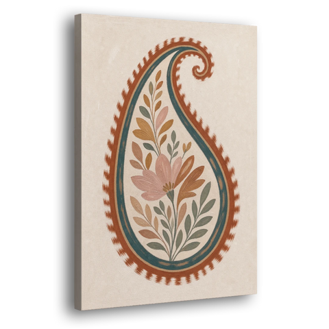 Paisley Wall Art with an Ikat Feathered Bloom - Canvas Wall Art - Side