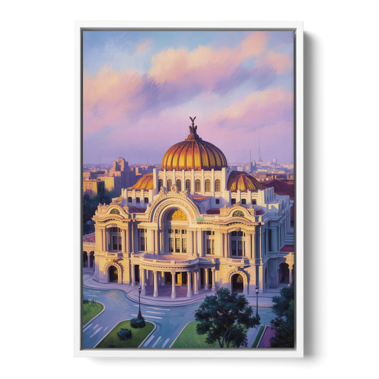Palacio de Bellas Artes - White Framed Canvas Wall Art - Front