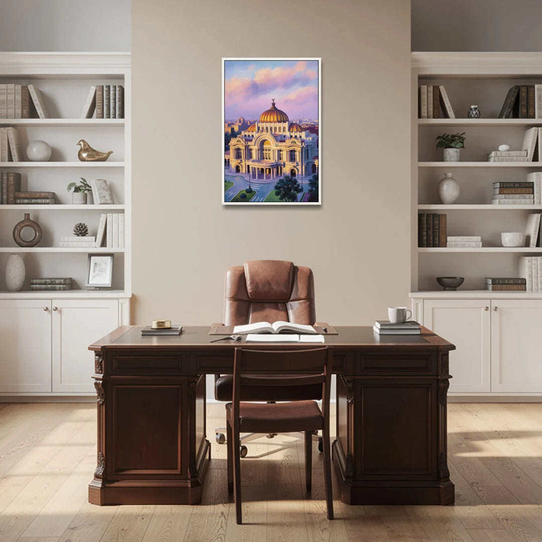 Palacio de Bellas Artes - White Framed Canvas Wall Art - Office - 24x36