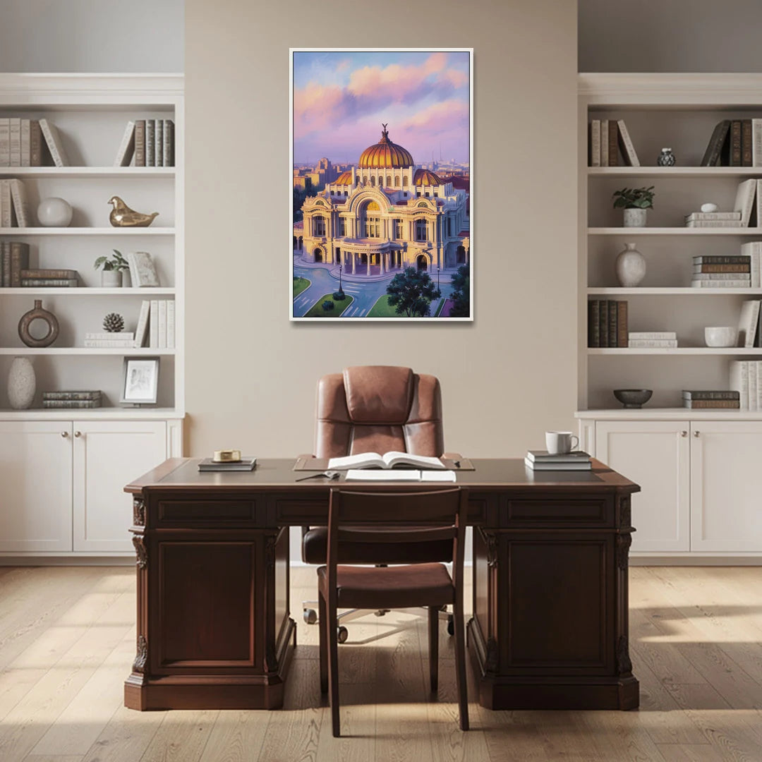 Palacio de Bellas Artes - White Framed Canvas Wall Art - Office - 32x48