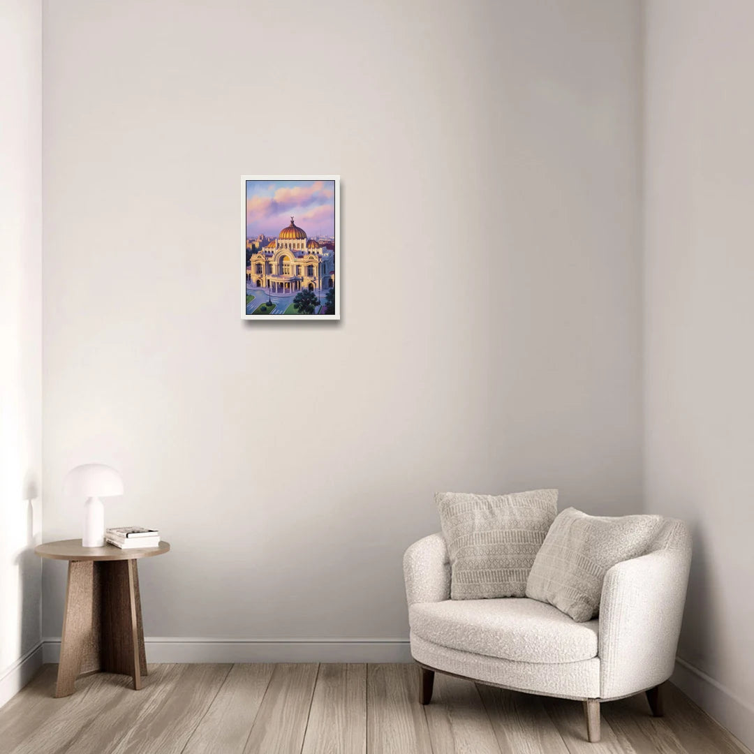 Palacio de Bellas Artes - White Framed Canvas Wall Art - Sofa - 12x18