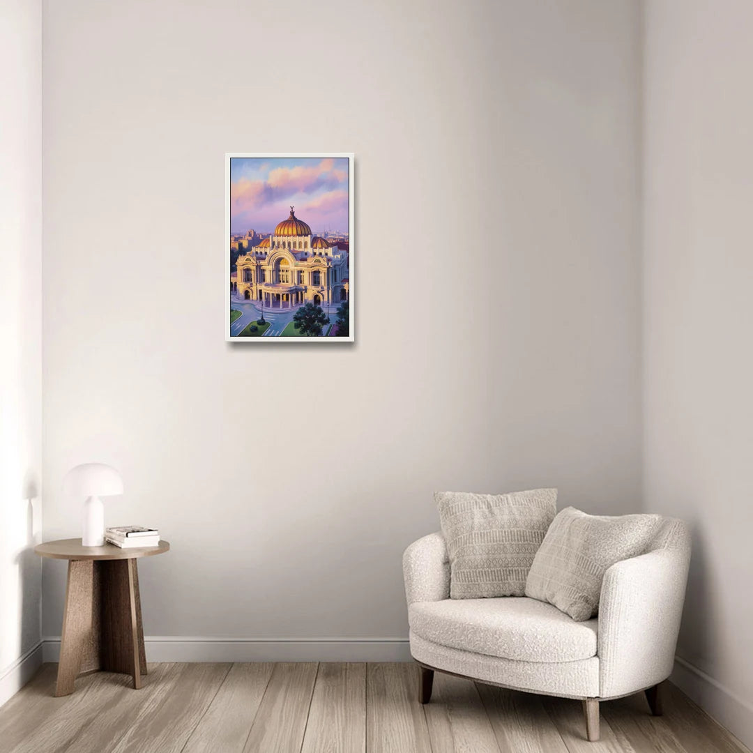 Palacio de Bellas Artes - White Framed Canvas Wall Art - Sofa - 16x24