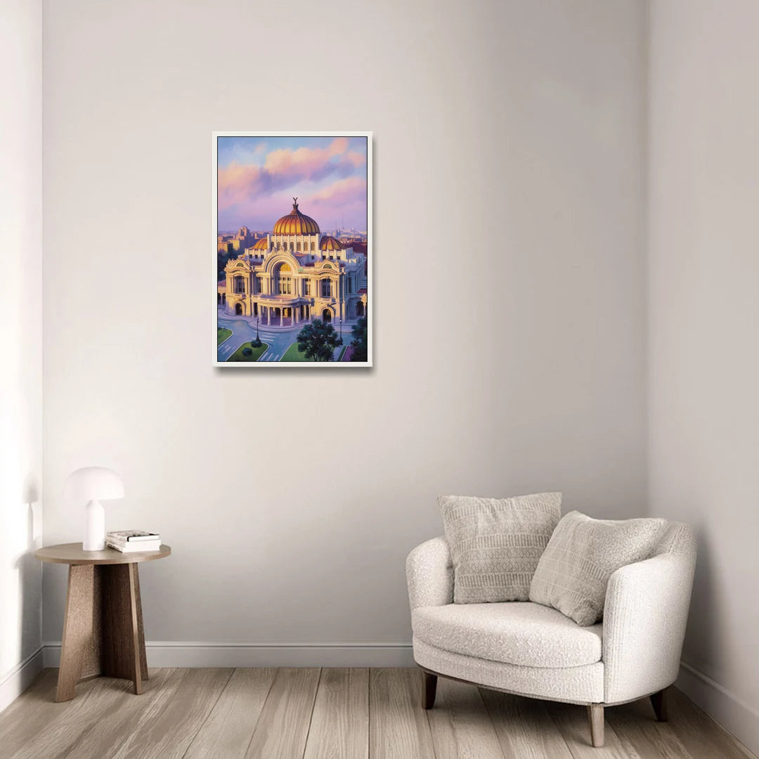 Palacio de Bellas Artes - White Framed Canvas Wall Art - Sofa - 20x30