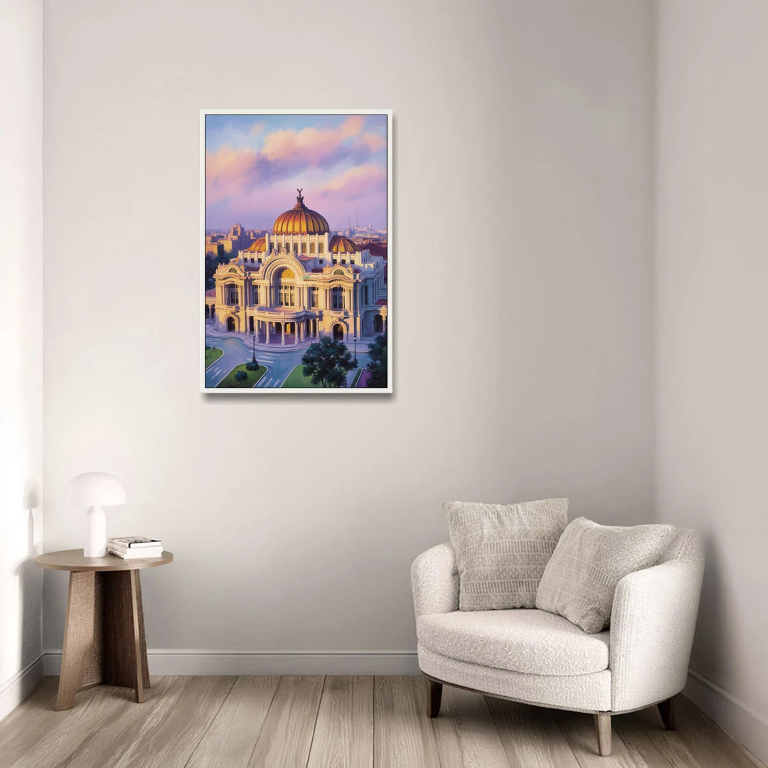 Palacio de Bellas Artes - White Framed Canvas Wall Art - Sofa - 24x36
