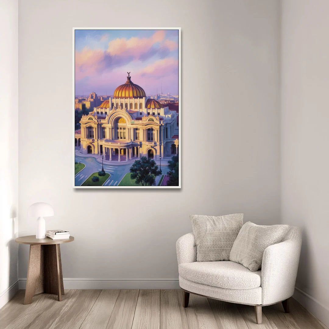 Palacio de Bellas Artes - White Framed Canvas Wall Art - Sofa - 32x48