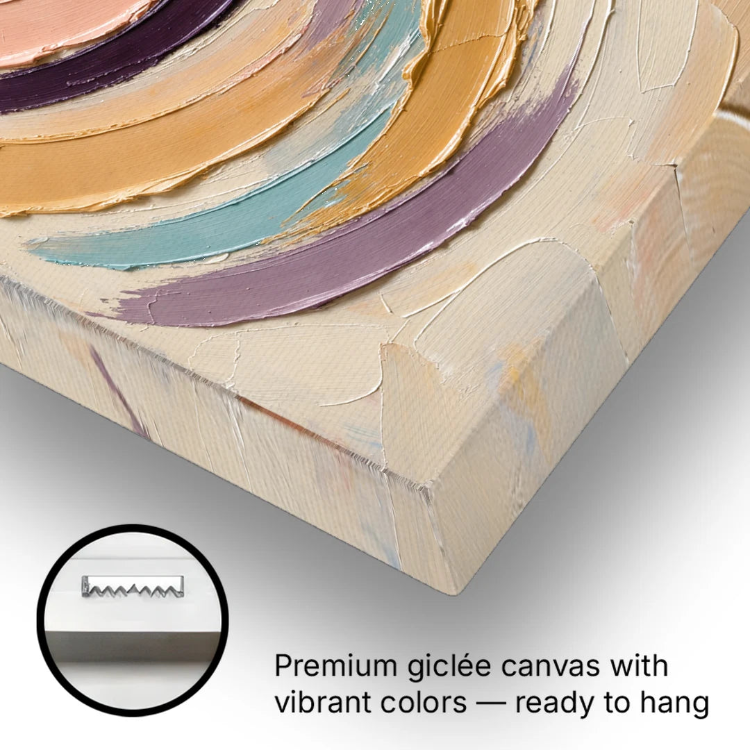 Palette Knife Abstract Painting of Crescent Arcs - Canvas Wall Art - Gallery Wrap Corner