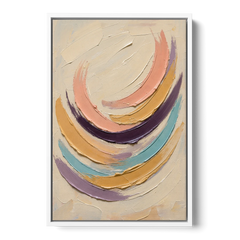 Palette Knife Abstract Painting of Crescent Arcs - White Framed Canvas Wall Art - Front