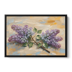Palette Knife Flower Painting of Twin Lilac Sprays - Black Framed Canvas Wall Art - Front