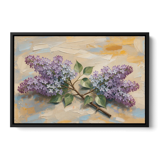 Palette Knife Flower Painting of Twin Lilac Sprays - Black Framed Canvas Wall Art - Front