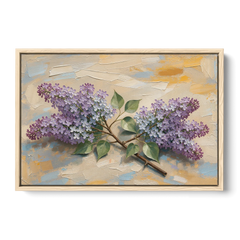 Palette Knife Flower Painting of Twin Lilac Sprays - Oak Framed Canvas Wall Art - Front