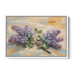 Palette Knife Flower Painting of Twin Lilac Sprays - White Framed Canvas Wall Art - Front