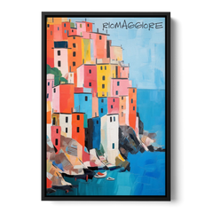 Palette Knife Painting of Riomaggiore - Black Framed Canvas Wall Art - Front