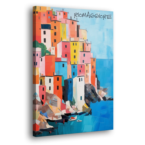 Palette Knife Painting of Riomaggiore - Canvas Wall Art - Side