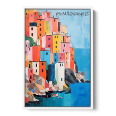 Palette Knife Painting of Riomaggiore - White Framed Canvas Wall Art - Front
